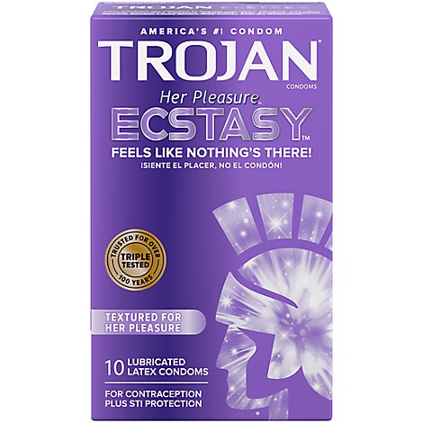 Trojan Her Pleasure Ecstasy Condoms Premium Latex Ultrasmooth Lubricant - 10 Count
