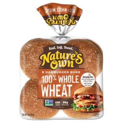 Natures Own 100% Whole Wheat Hamburger Buns Sandwich Buns 8 Count - 15 Oz