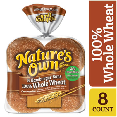 Natures Own 100% Whole Wheat Hamburger Buns Sandwich Buns 8 Count - 15 Oz - Image 1