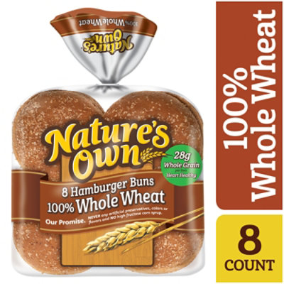 Natures Own 100% Whole Wheat Hamburger Buns Sandwich Buns 8 Count - 15 Oz - Image 2