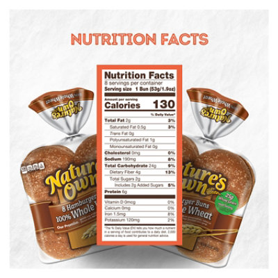 Natures Own 100% Whole Wheat Hamburger Buns Sandwich Buns 8 Count - 15 Oz - Image 5