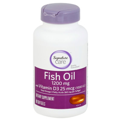 Signature Care Fish Oil 1200mg Omega 3 360mg Dietary Supplement Softgel - 90 Count - Image 1