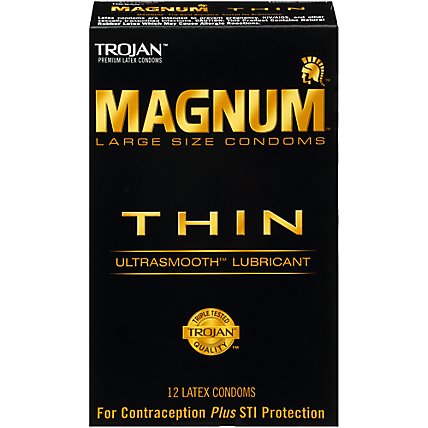 Trojan Magnum Thin Large Size Lubricated Condoms - 12 Count - Image 1