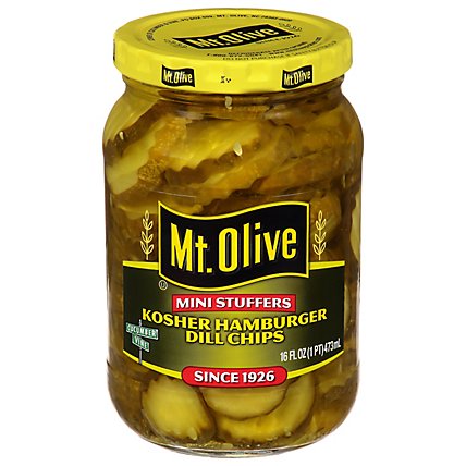 Mt. Olive Pickles Chips Hamburger Dill Mini Stuffers - 16 Fl. Oz. - Image 1