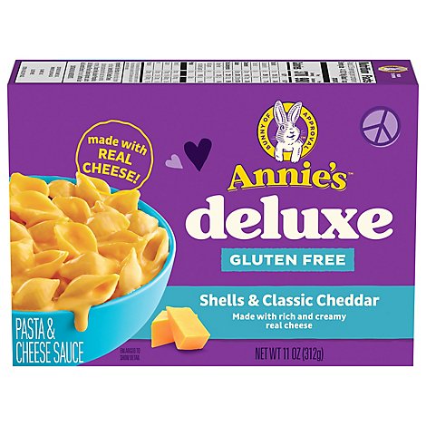 Annies Homegrown Pasta Rice & Cheese Sauce Gluten Free Creamy Deluxe Cheesy Cheddar Box - 11 Oz
