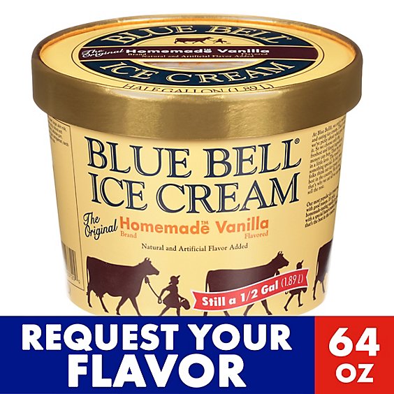 Blue Bell Gold Rim Ice Cream The Original Homemade Vanilla - 1 Half Gallon