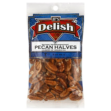 Its Delish! Pecan Halves Natural No Preservatives - 3 Oz - Image 1