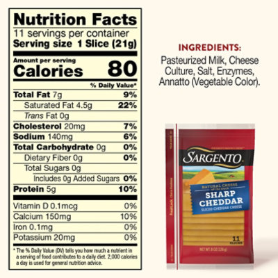 Sargento Sliced Sharp Natural Cheddar Cheese - 11 Count - Image 5