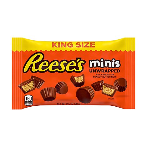 Reeses Peanut Butter Cups Milk Chocolate Unwrapped Minis King Size - 2.5 Oz