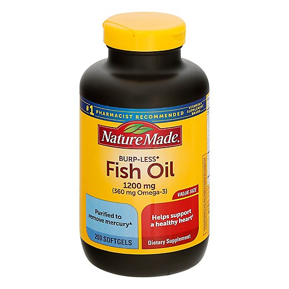 Nature Made Fish Oil Liquid Softgels 1200 mg Burp-Less - 200 Count