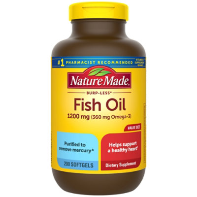 Nature Made Fish Oil Liquid Softgels 1200 mg Burp-Less - 200 Count