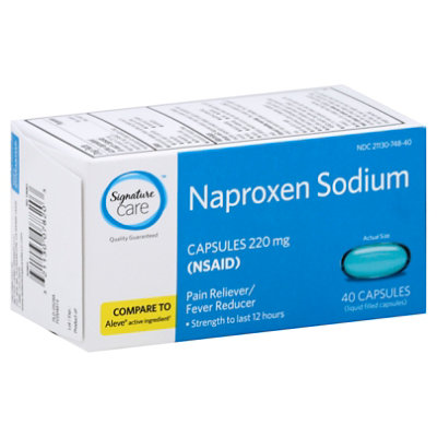 Signature Care Naproxen Sodium 220mg Rain Reliever Fever Reducer NSAID Capsule - 40 Count