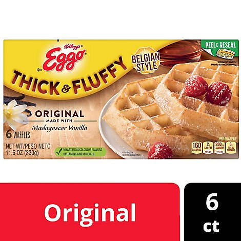 Eggo Thick and Fluffy Frozen Waffles Breakfast Original 6 Count - 11.6 Oz