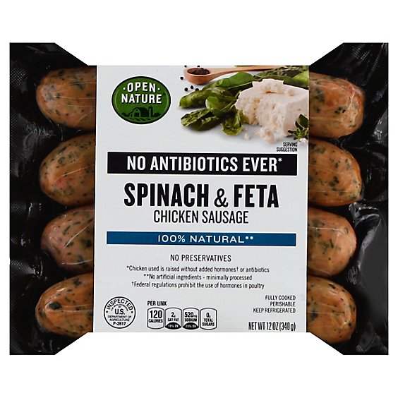 Open Nature Sausage Chicken Spinach & Feta - 12 Oz