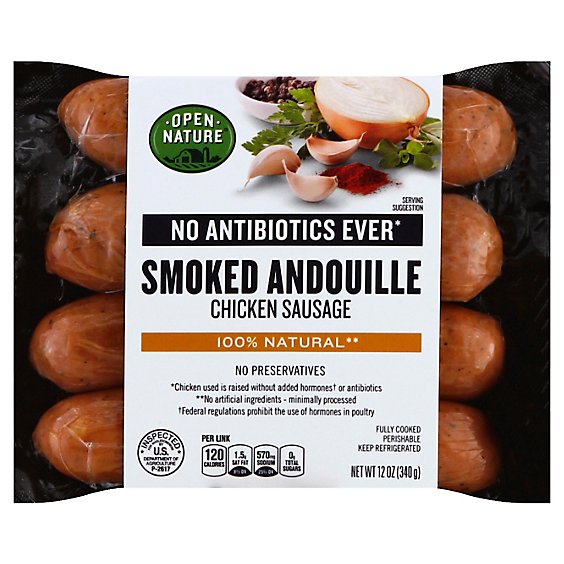 Open Nature Sausage Chicken Smoked Andouille - 12 Oz