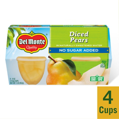 Del Monte No Sugar Added Diced Pears Fruit Cup Snacks - 4 - 4 Oz