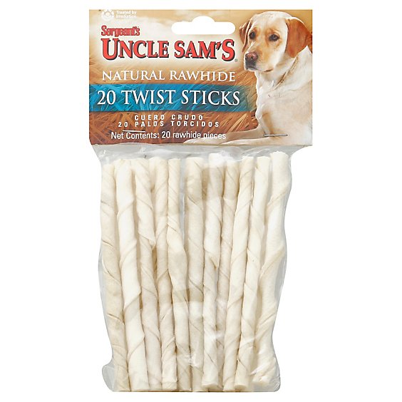 Sergeants Canine Prime Dog Treats Twists Sticks Natural Rawhide Pouch - 20 Count