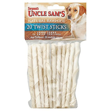 Sergeants Canine Prime Dog Treats Twists Sticks Natural Rawhide Pouch - 20 Count - Image 1