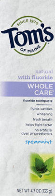 Toms of Maine Toothpaste Fluoride Whole Care Spearmint - 4.7 Oz - Image 2