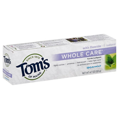 Toms of Maine Toothpaste Fluoride Whole Care Spearmint - 4.7 Oz