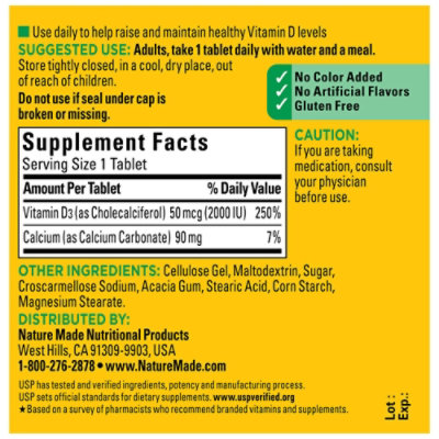 Nature Made Vitamin D Supplement Tablets D3 2000 IU - 100 Count - Image 4