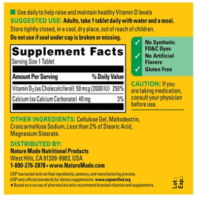 Nature Made Vitamin D Supplement Tablets D3 2000 IU - 100 Count - Image 6