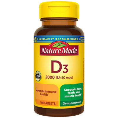 Nature Made Vitamin D Supplement Tablets D3 2000 IU - 100 Count