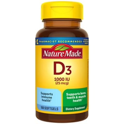 Nature Made Vitamin D3 1000 IU 25 mcg Softgels - 100 Count - Image 1