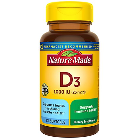 Nature Made Vitamin D Supplement Liquid Softgels D3 1000 IU - 100 Count