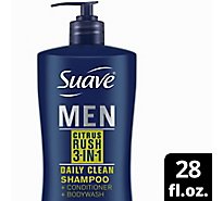 Suave Men Professionals Shampoo + Conditioner + Body Wash 3 In 1 Citrus Rush - 28 Fl. Oz.