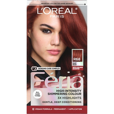 L'Oreal Paris Feria Shimmering Permanent Hair Color R68 Ruby Rush (Rich Auburn True Red) Kit - Each - Image 3