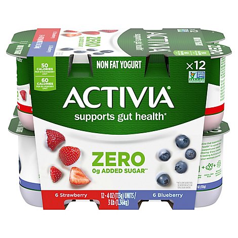 Activia 60 Calories Probiotic Strawberry & Blueberry Non Fat Yogurt Variety Pack - 12-4 Oz