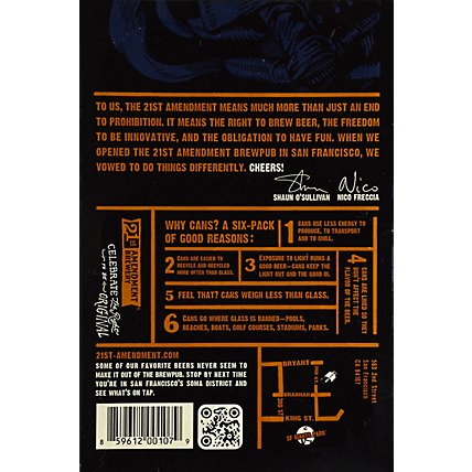 21st Amendment Brewery Beer Back In Black India Pale Ale Cans - 6-12 Fl. Oz. - Image 3
