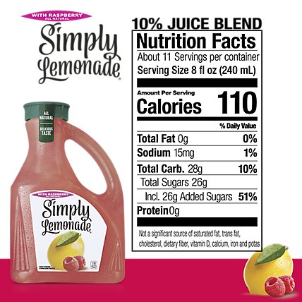 Simply Lemonade Juice All Natural With Raspberry - 2.63 Liter - Image 4