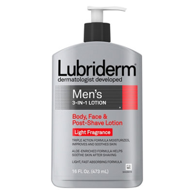 Lubiderm Lotion Mens 3-in1 Body Face & Post-Shave Light Fragrance - 16 Fl. Oz.