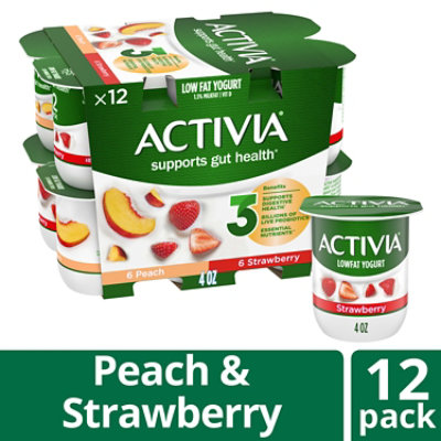 Activia Low Fat Probiotic Peach And Strawberry Variety Pack Yogurt - 12-4 Oz