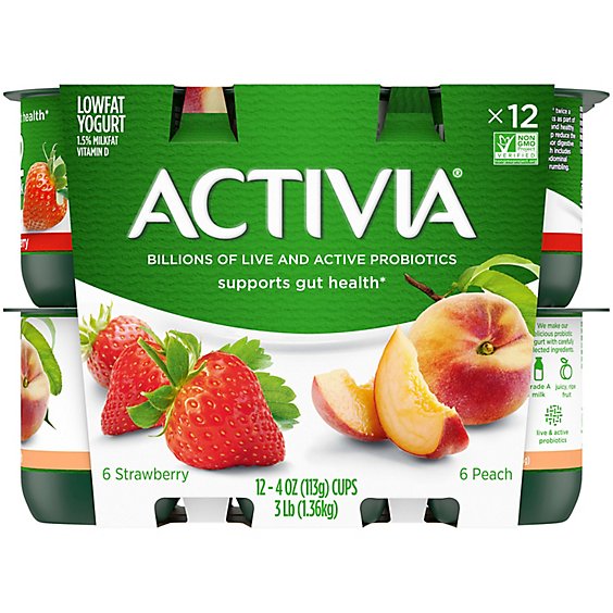 Activia Low Fat Probiotic Peach & Strawberry Yogurt Variety Pack - 12-4 Oz