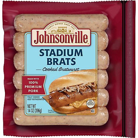 Johnsonville Brats Stadium Bratwurst Fully Cooked 6 Links - 14 Oz