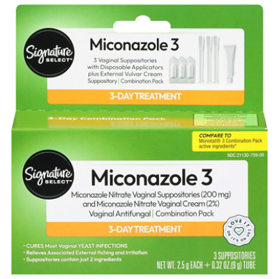 Signature Select/Care Vaginal Antigungal Pack Suppositories + Cream Miconazole 3 Day Treatment - Each