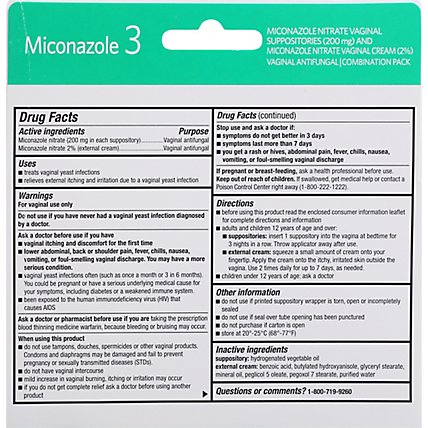 Signature Care Vaginal Antigungal Pack Suppositories + Cream Miconazole 3 Day Treatment - Each - Image 5