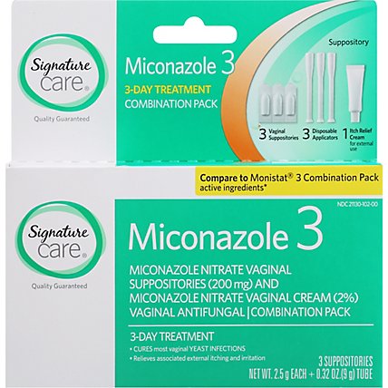 Signature Care Vaginal Antigungal Pack Suppositories + Cream Miconazole 3 Day Treatment - Each - Image 2