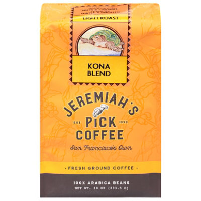 Jeremiahs Pick Coffee Ground Light Roast Kona Blend Coffee - 10 Oz