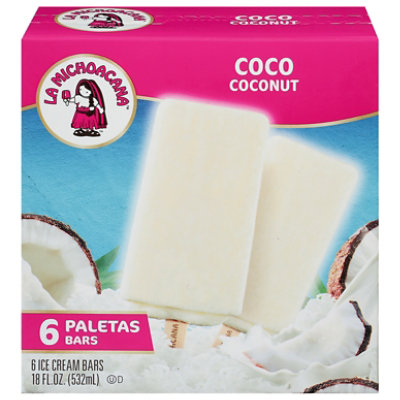 La Michoacana ice Cream Bars Coconut 6 Count - 18 Fl. Oz.