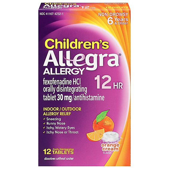 Allegra Allergy Childrens 12 Hour Non-Drowsy Disintegrating Tablets Orange Cream 30 Mg - 12 Count