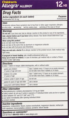 Allegra Allergy Childrens 12 Hour Non-Drowsy Disintegrating Tablets Orange Cream 30 Mg - 12 Count - Image 5