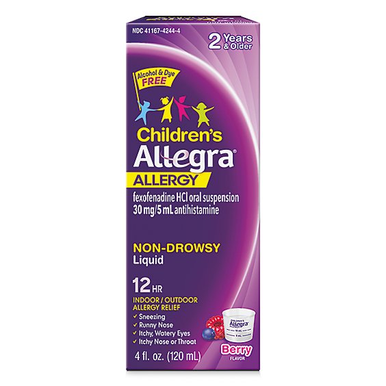 Allegra Childrens Allergy Antihistamine Liquid 12 Hour 30mg Non-Drowsy Berry - 4 Fl. Oz.