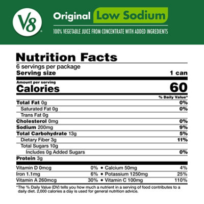 V8 Low Sodium Original 100% Vegetable Juice - 6-11.5 Fl. Oz. - Image 2