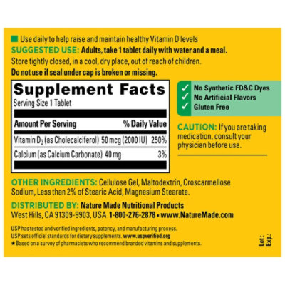 Nature Made Vitamin D Supplement Tablets D3 2000 IU - 220 Count - Image 6