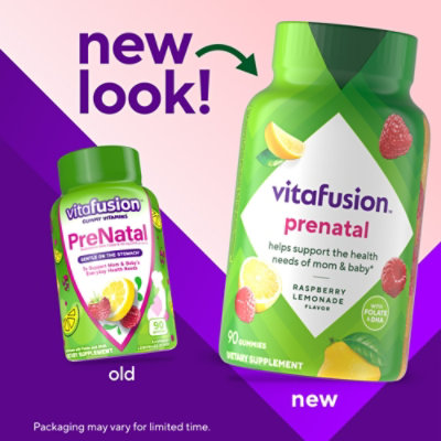 Vitafusion Prenatal Lemon Raspberry Lemonade Flavored Gummy Vitamins - 90 Count - Image 2