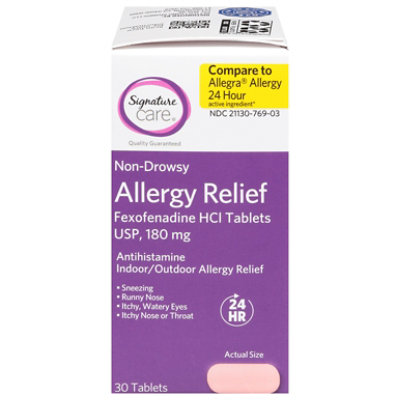 Signature Select/Care Allergy Relief Fexofenadine HCI 180mg Antihistamine Caplet - 30 Count